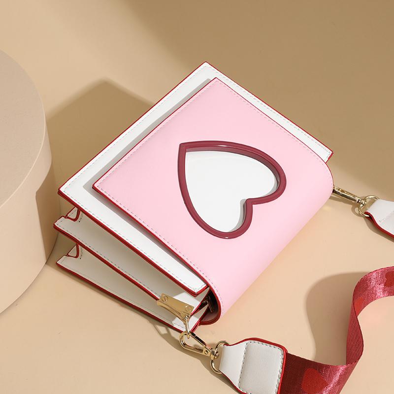 Women Sweet Cute Crossbody Bags Heart Hollow Out Shoulder Bag Students All-match Flap Wide Straps Summer Handbags  Purse