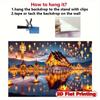 2D Flat Background Scene of Thai Temple Lanterns Made of Polyester. Traditional Thai Architecture and Floating Lanterns