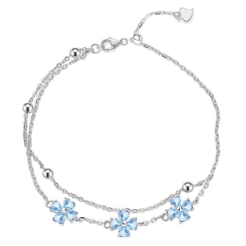 Sterling Double Layer Clover Bracelet Women With Natural Crystal Gemstones 925 Sterling Silver