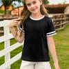 Girls Fashion Short Sleeve Round Neck Color Blocking Casual T-Shirt Top