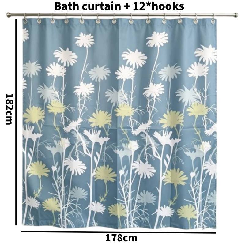 

Floral Print Bath Curtain With Waterresistant Material For Stylish Bathroom Decoration