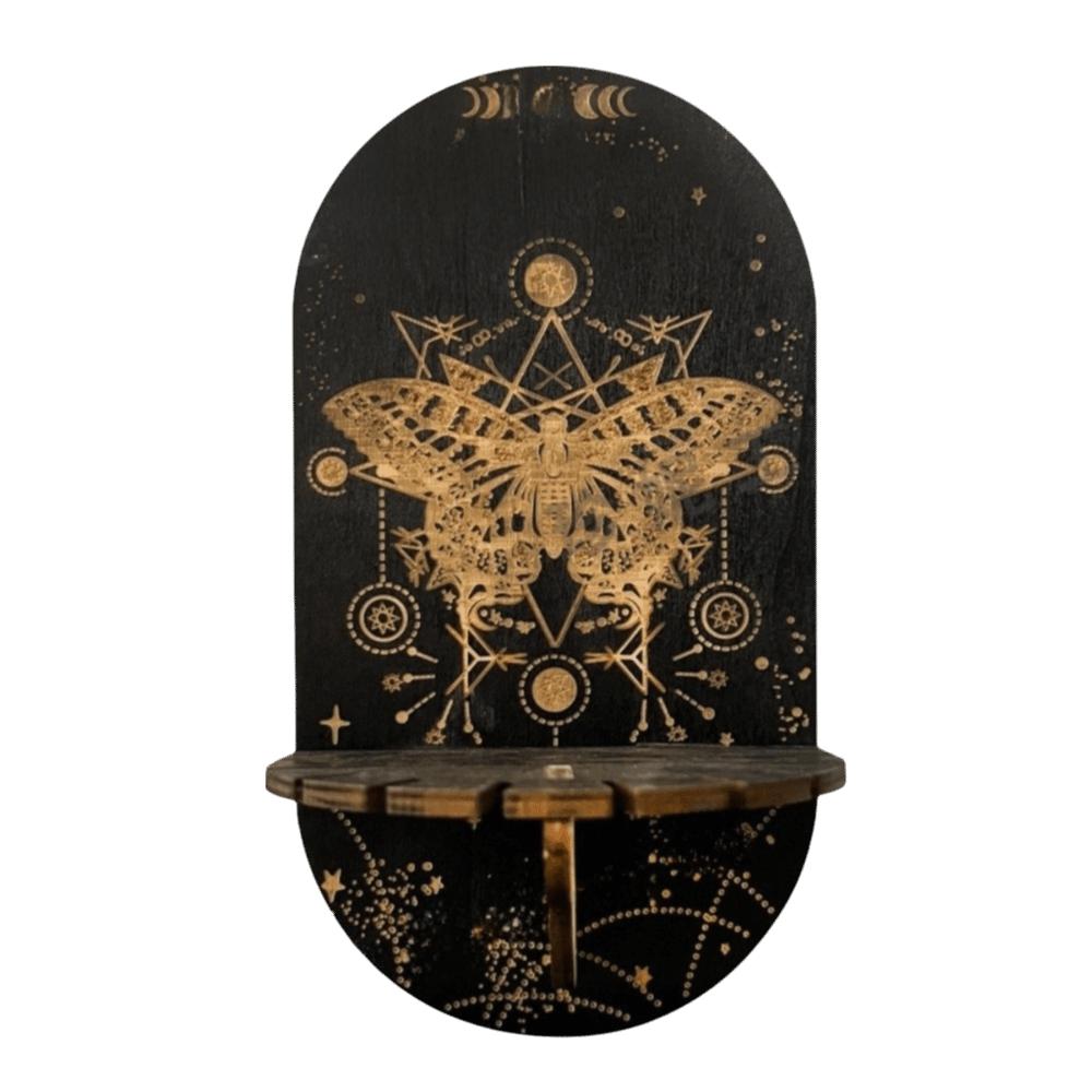 Gothic Wooden Wall Mounted Shelf Sun Moon Butterfly Wall Storage Rack Hanging Design 2D Printed Wall Decoration Bedroom