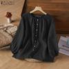 ZANZEA Women Casual Round Neck Solid Color Loose Long Sleeve Blouse