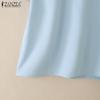 ZANZEA Women Casual Doll Collar Solid Color Short Sleeve Blouse
