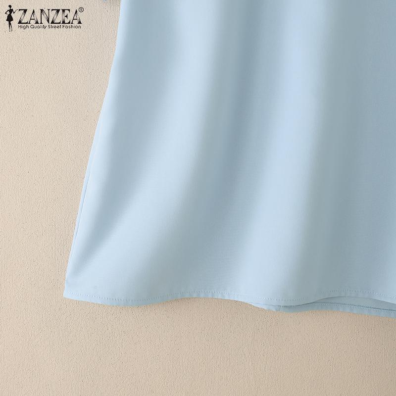 ZANZEA Women Casual Doll Collar Solid Color Short Sleeve Blouse