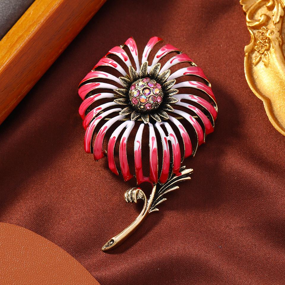 Винтажные женские мужские хрустальные эмалевые значки-пины в виде подсолнуха, изысканные блестящие стразы, одуванчик, брошь-аксессуар с капающей эмалью