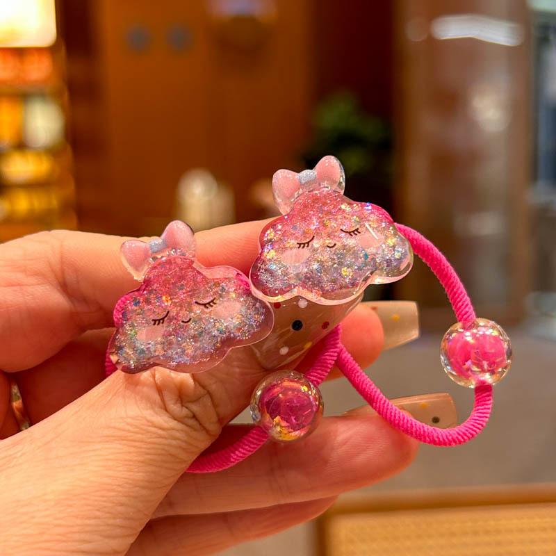 1 Pair Kid Hair Band Cute Sweet Floral Heart Bear Crystal Hair Rope for Baby Girl Little Girl Hair Accessories