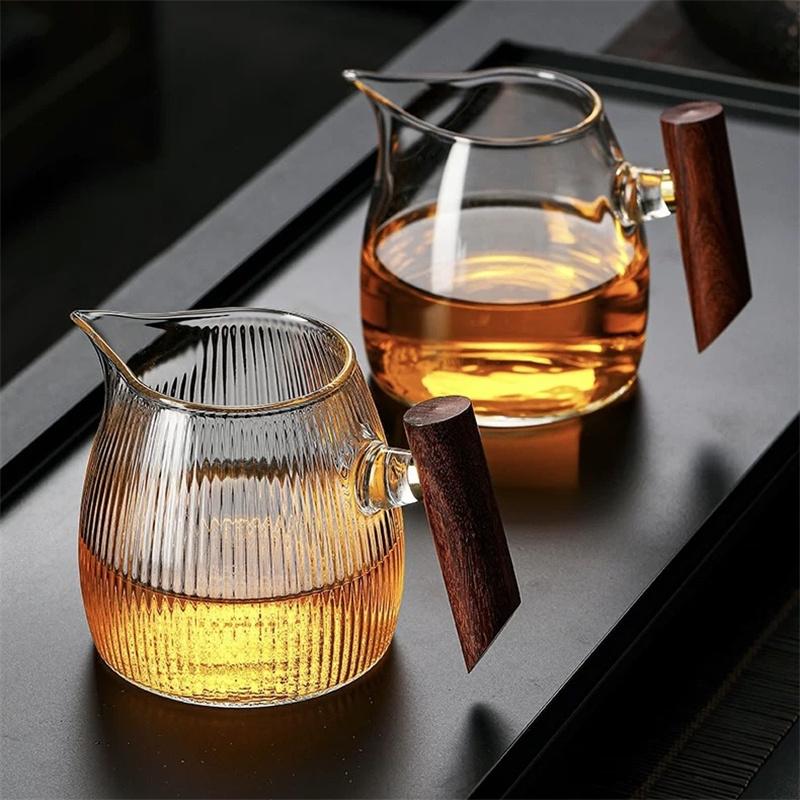 350ML Heat Resistant Vertical Striped Glass Fair Cup Tea Pitcher Chahai Tea Cup Kung Fu Tea Set Coffee Server Pour Pitcher
