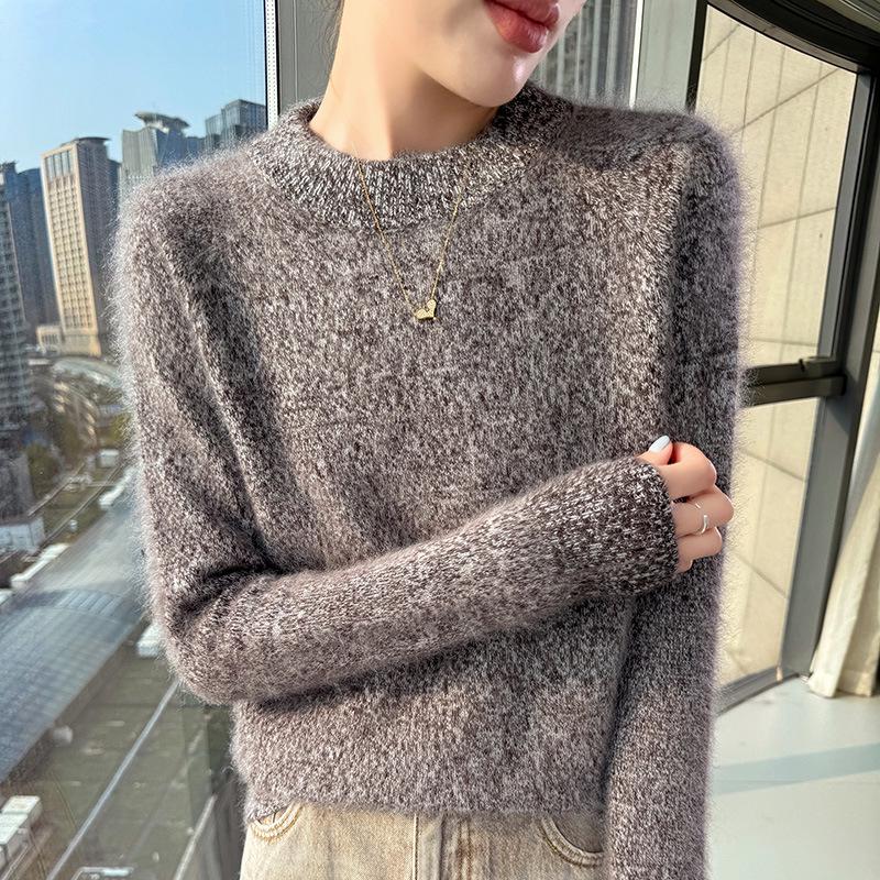 Lekasha Women's Mink Cashmere Marled Yarn Drop Shoulder Knitwear for Autumn/Winter