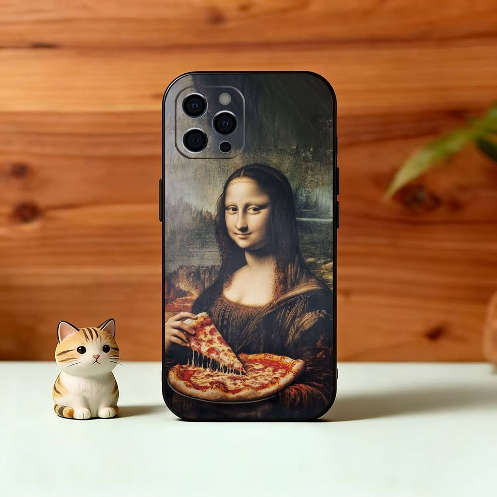 Humorvolle M-Mona Lisa Kunst Handyhülle Für iPhone 17, 16,15,14,13,12,11 Plus,Pro Max, Andere Weiche Schwarze Hülle