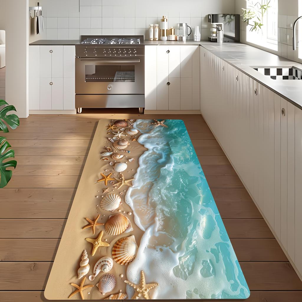 VIKAMA Beach Shell Starfish Carpet, Living Room Carpet, Bedroom Sofa Decoration Home, Kitchen Long Anti-Slip Carpet
