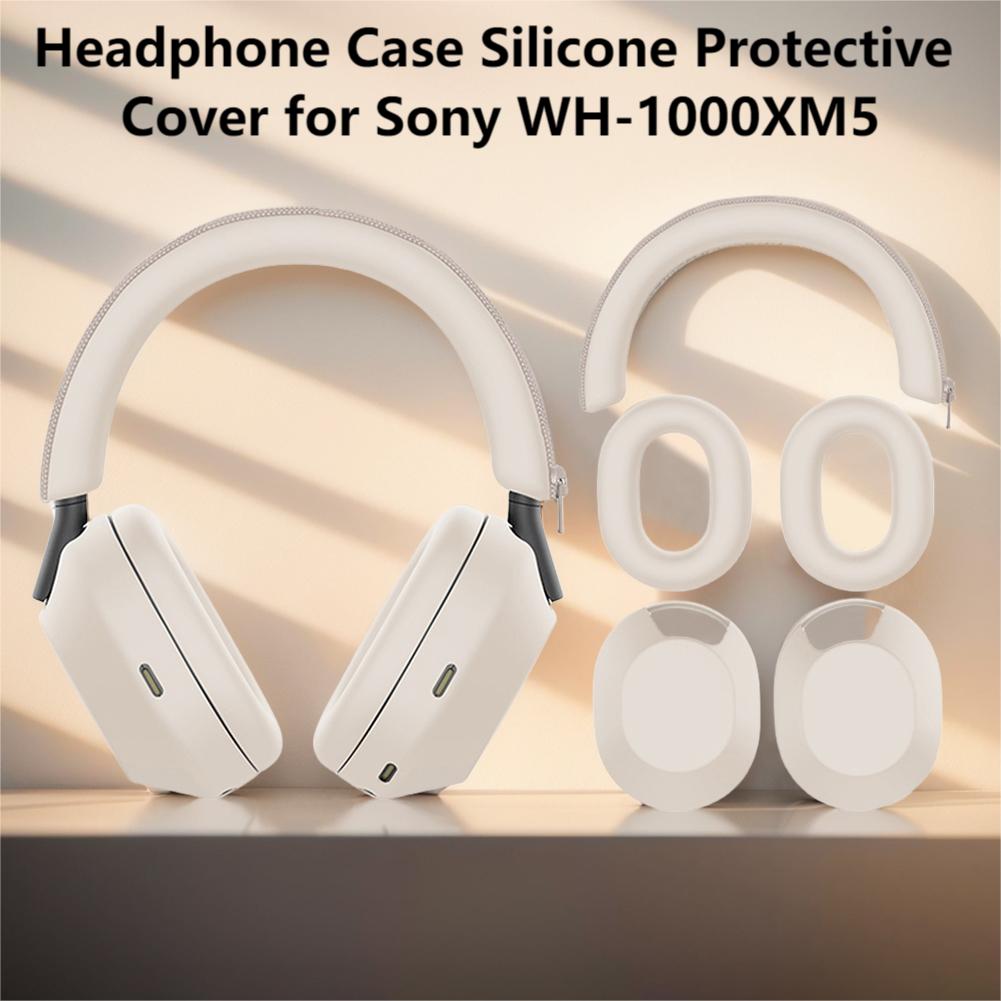 Headphone Case Silicone Headset Headbeam Protective Cover For Sony WH-1000XM5 Headphones Earpads Sleeve Earphone Accessories nero