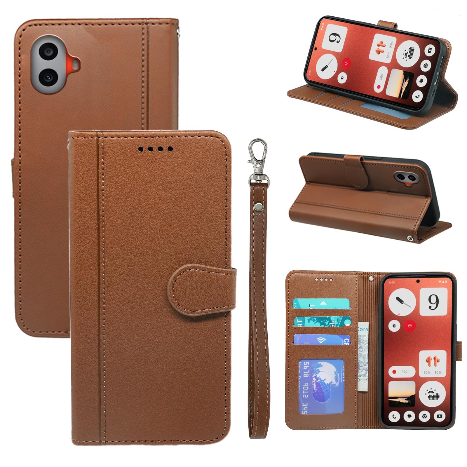 

For Nothing CMF Phone 1 Wallet Case Magnetic Snap Leather Phone Cover with Strap Brown