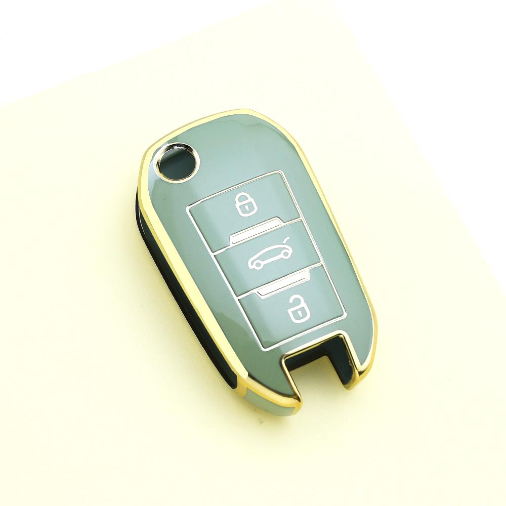 Gold Edge TPU Shell Holder Fob Keyless Car Key Cover Case For Peugeot 408 508 107 301 208 2008 308 3008 for Citroen C4 CACTUS C5 DS4 DS5