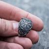 Vintage Viking Compass Odin Rune Leaf Ring Men's Punk Amulet Jewelry Ring