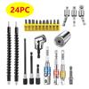18-Piece Flexible Shaft Screwdriver Bit Extension Set (60, 100, 150mm) with Conversion Joint Rods.