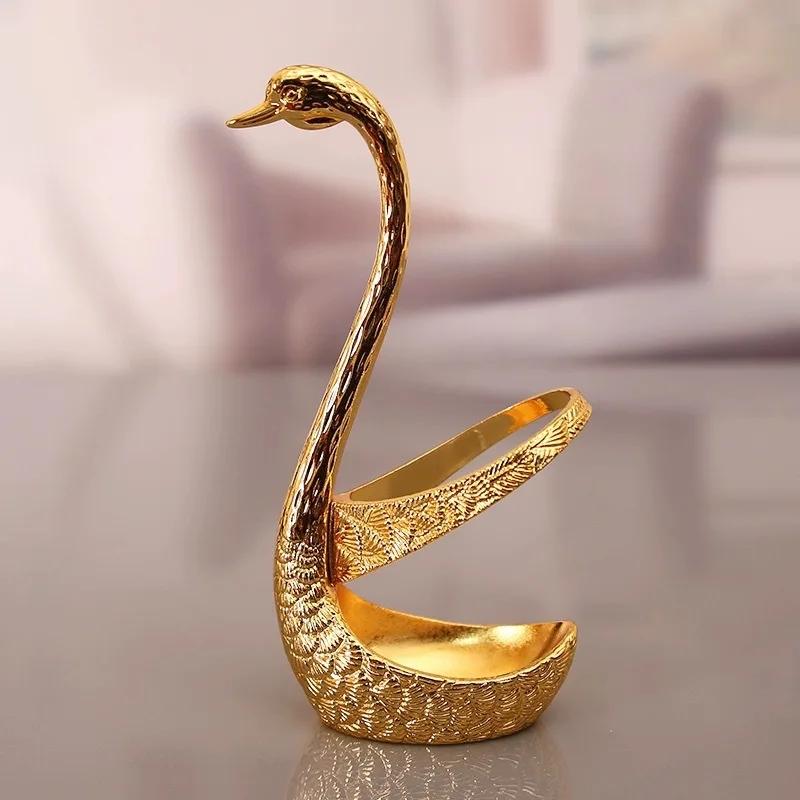 Swan Tableware Holder Base Elegant Gold Alloy Fruit Fork and Spoon Cutlery Set Dessert Teaspoon Dinnerware Kitchen Accessories