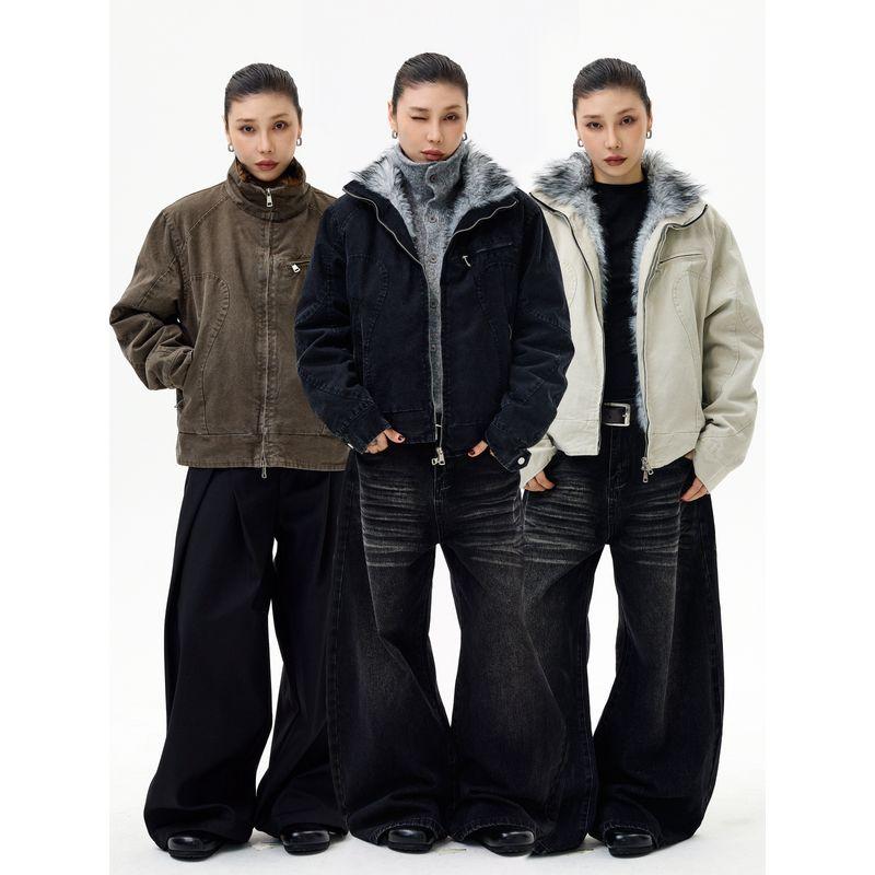 Kisko Winter American-Style Mountain Carving Washed Vintage Thickened Jacket for Men and Women, Cool and Deconstructed Warm Cotton Coat