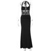 European Spring/Summer Lace Patchwork Halter Neck Slim-fit Waist-cinching Dress