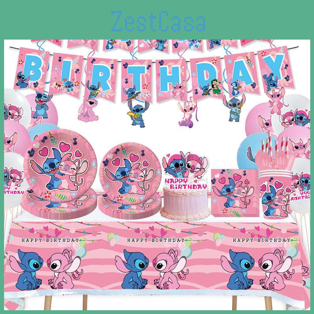 Lilo Pink Stitch Birthday Party Decorations Supplies Tableware Banner Balloon
