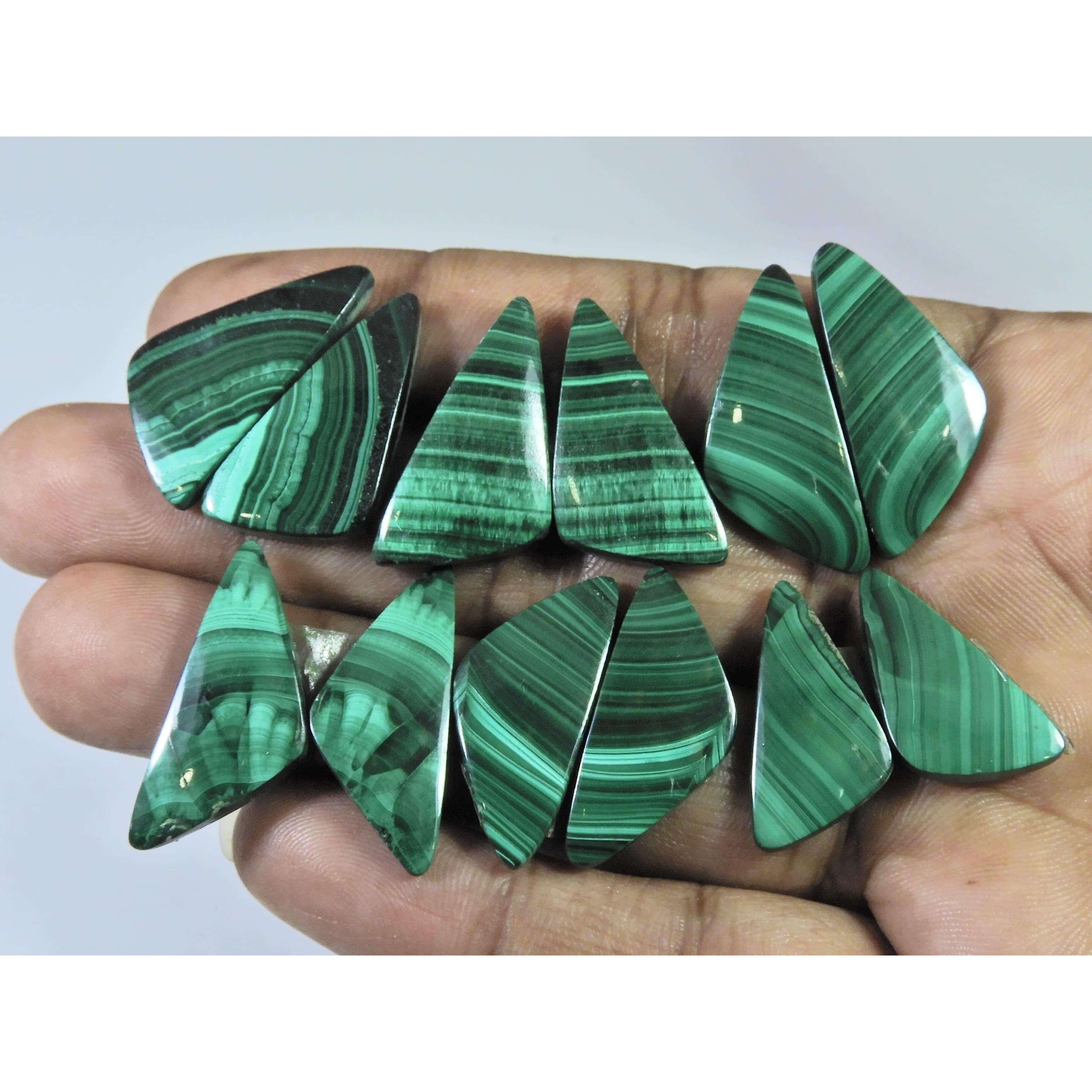 

204Cts. Натуральный малахит, парный, фантазийный кабошон, драгоценный камень, лот из 6 пар C-424