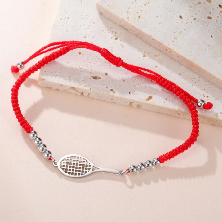 Gioiello Sportivo Minimalista in Acciaio Inossidabile con Intaglio Racchetta e Cordino Intrecciato Personalizzabile