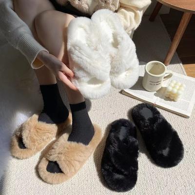 2024 Winter Women Home Indoor Casual Slippers Female Flip Flops Fluffy Shoes Design Slides Ladies Soft Warm Plush Slipper