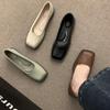 Flat-bottomed French Shallow Mouth Square Head Small Leather Shoes Women's Shoes 2025 New Spring and Autumn Black Versatile Commuter Shoes