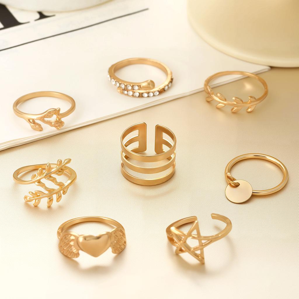 Combination Ring, Fashionable Love Leaf Five-Pointed Star Point Diamond Opening 10-Piece Set Ring Jewelry