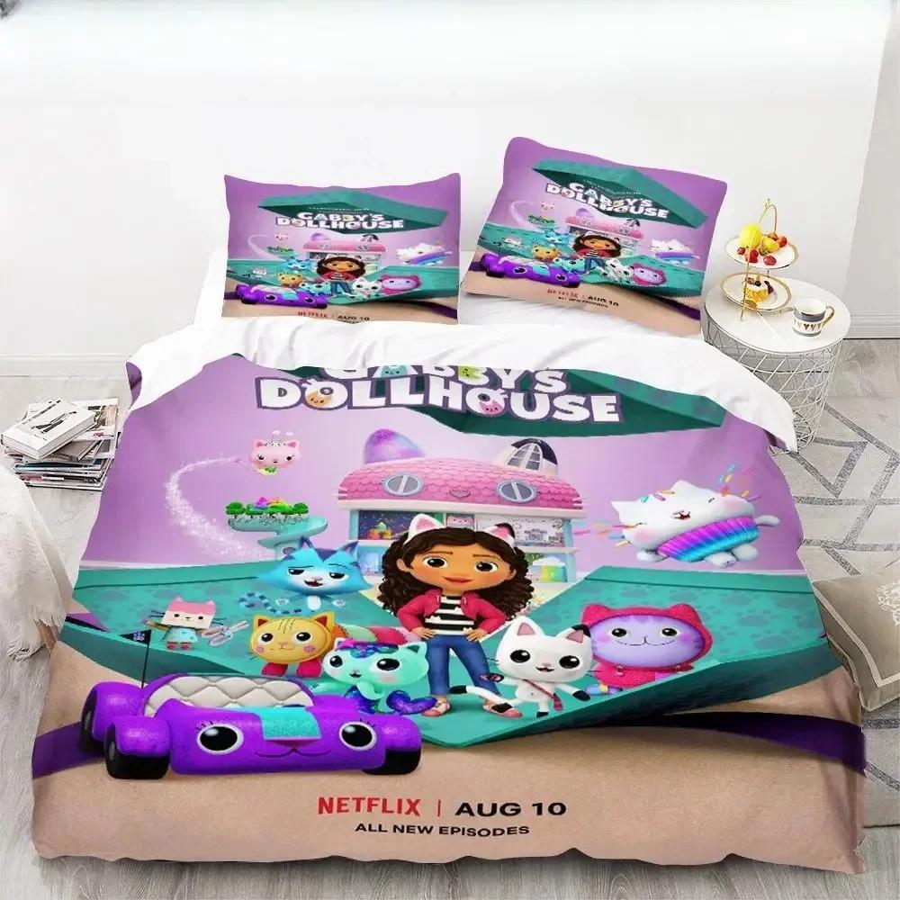 Gabbys Dollhouse Characters Bedding Set Duvet Cover Sheet Printed Bed Set Pillowcase Bed Full Queen King Size Comforter Bedroom