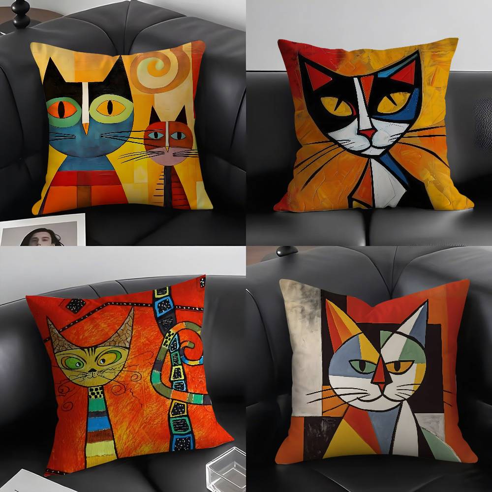 Classic Picasso Cat Oil Pillow Case Home Dorm Chair Back Short Plush Double-sided Printing Office Nap Time Cushion Cover