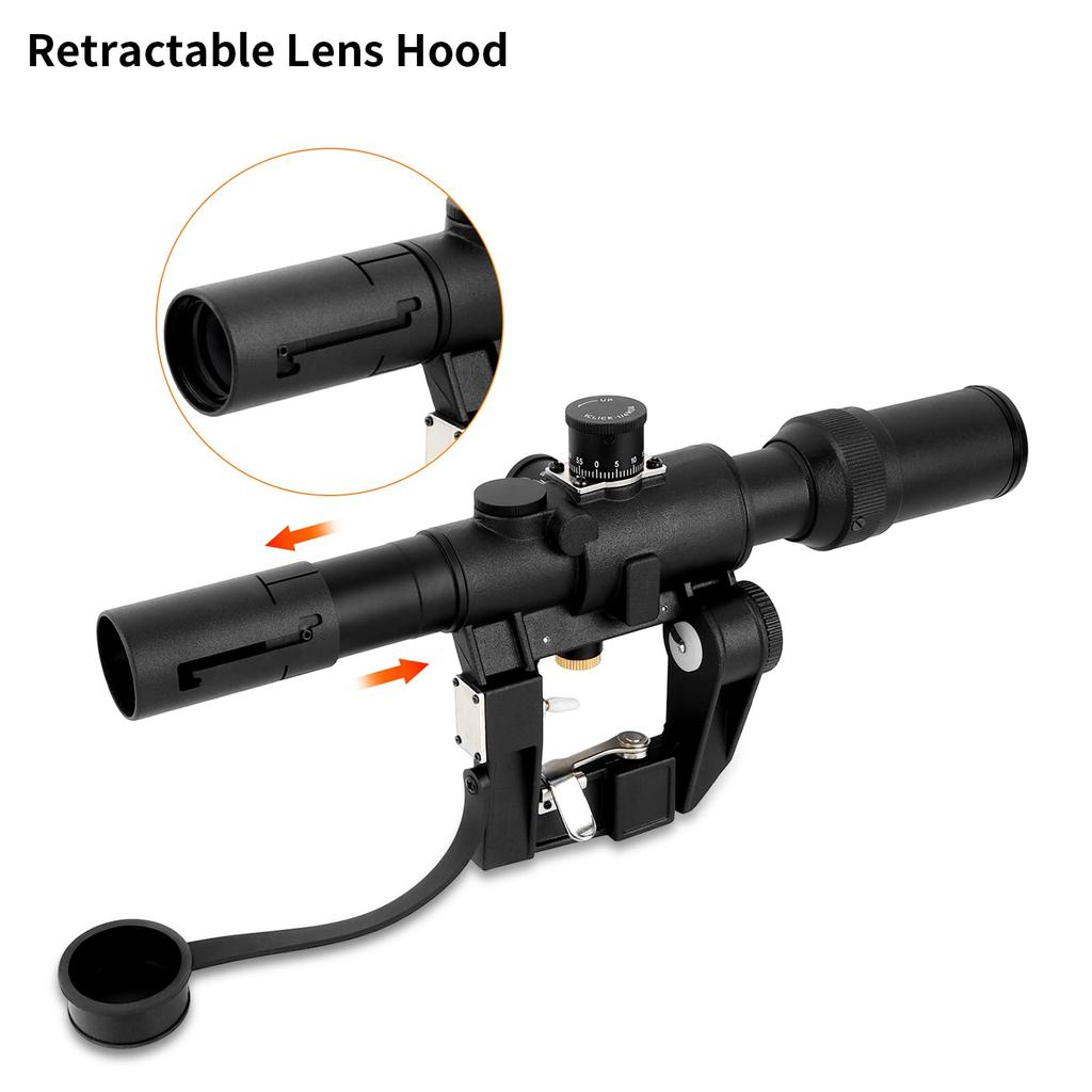 FOCUHUNTER 3-9X26 SVD Zielfernrohr für Dragunov AK, FFP, Taktisches Zielfernrohr, Erste Bildebene, Seitenmontage, PSO-1 SchwarzRotes Absehen, Ausziehbare Sonnenblende,