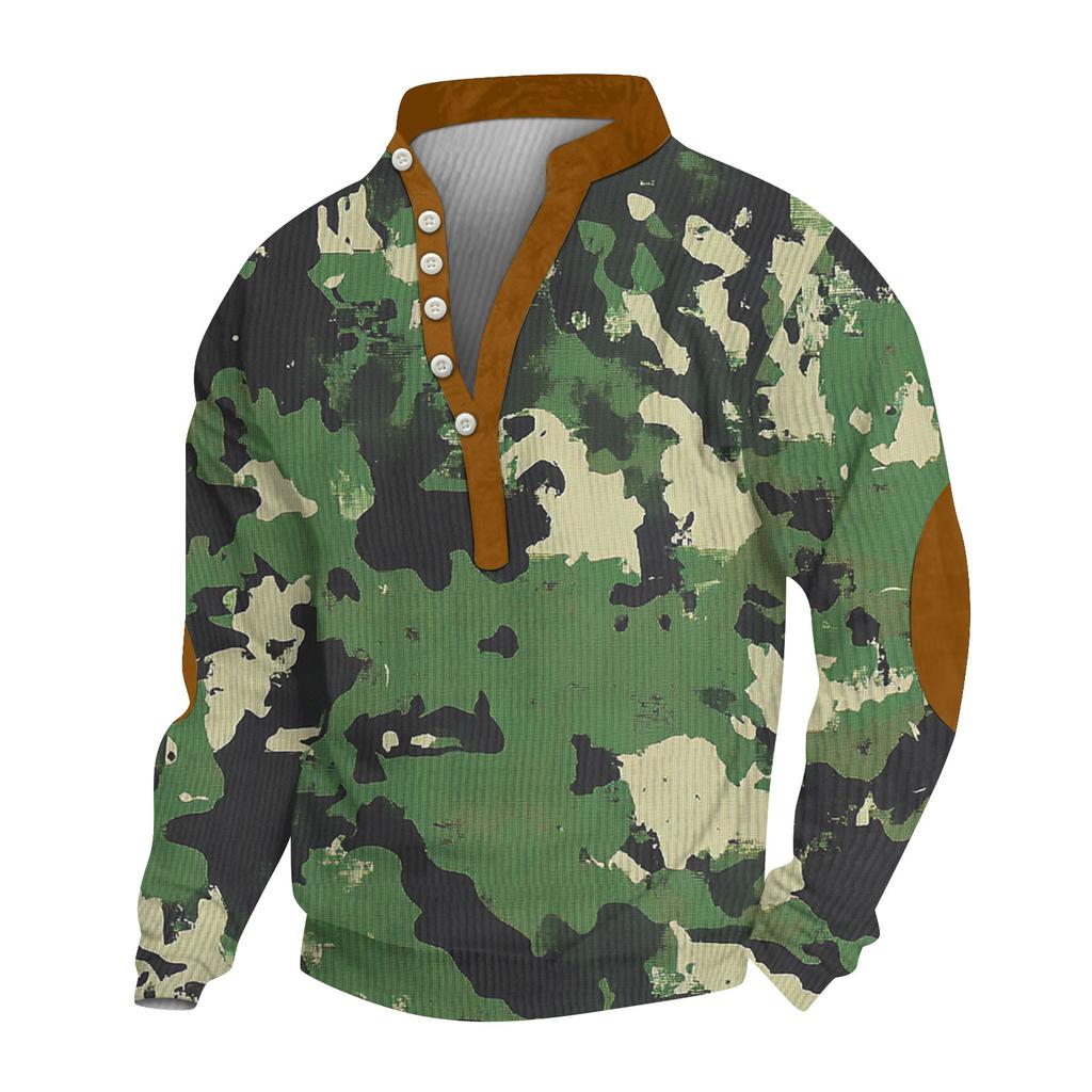 Herren Print Plüsch Warmer Mantel Fleece Pullover Freizeitjacke Tasche Pullover Wintermantel