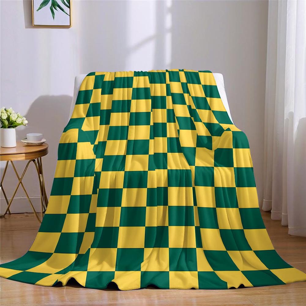 Grün-Gold-Karo Flanelldecke Warm Weich Halloween Weihnachten Sofa Warm Gemütlich Dekoratives Dekor Geschenk für Alle Jahreszeiten