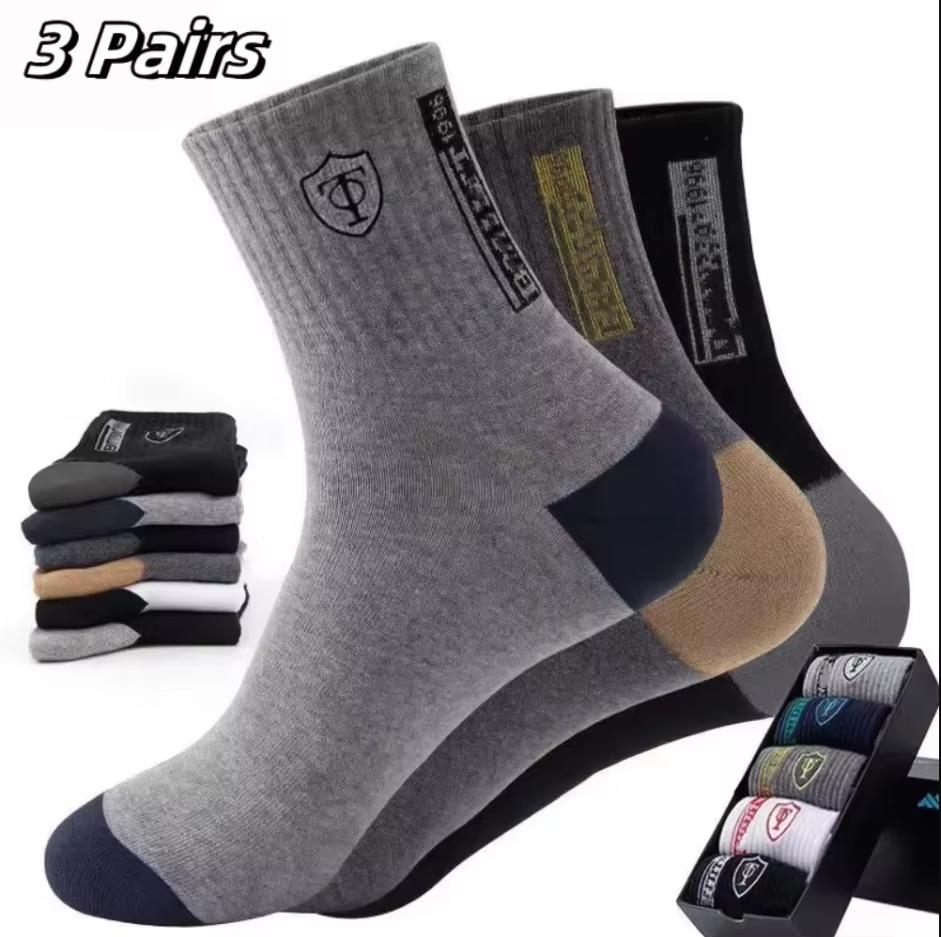 Men's Thick Warm Towel Socks 3 Pairs of Casual Solid Color Mid-calf Socks Winter Men's Socks