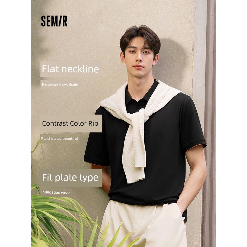 

Senma Polo Shirt Men s Cool Feeling Antibacterial Anti-Mite Short sleeve T-shirt Business Commuter Top 2025 Summer New Contrast Color Gray blue 80250 165/84A/S
