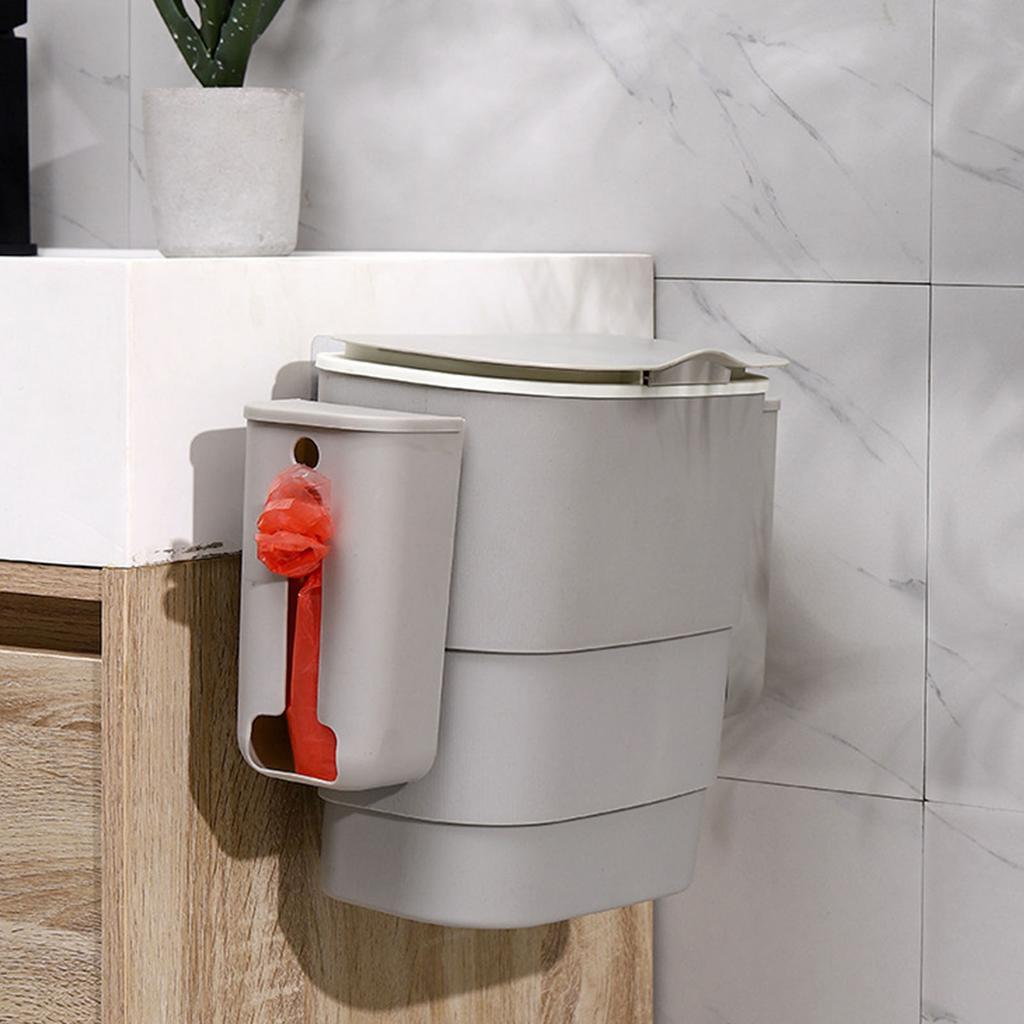 Hanging Trash Can with Lid Large Capacity Wall Mounted Garbage Can for Kitchen Cabinet Bathroom Light Gray