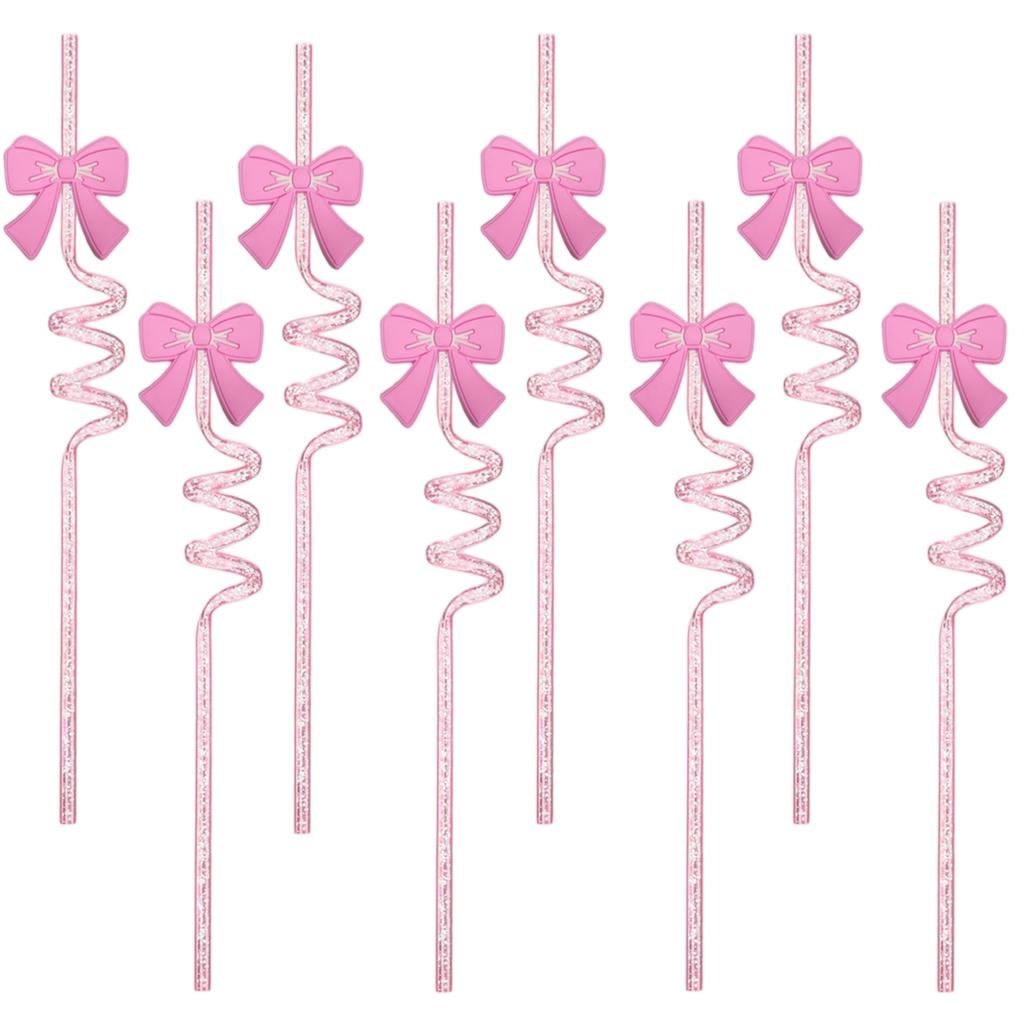 Bow Spiral Straw Cartoon Straw Drink Accessory Party Party 10pcs