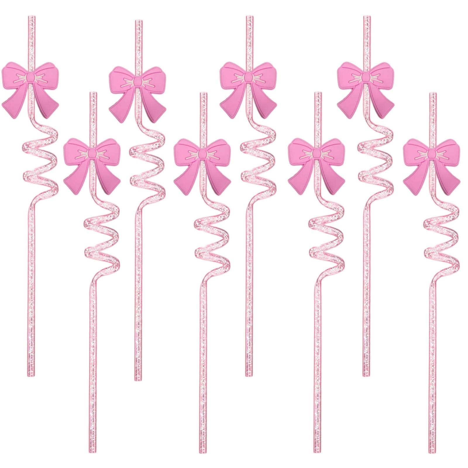 Bow Spiral Straw Cartoon Straw Drink Accessory Party Party 10pcs One Size розовый