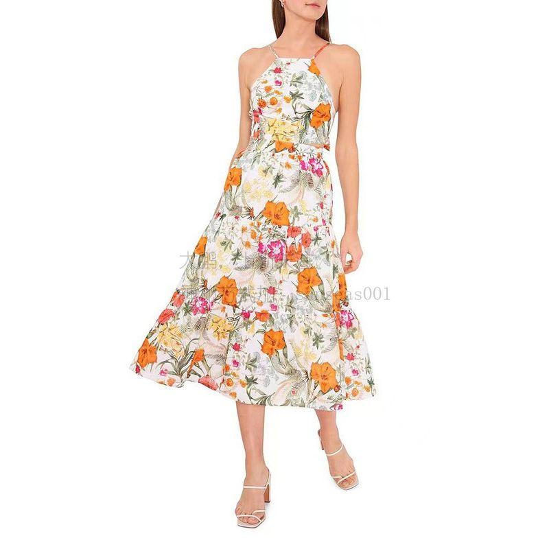 

Floral Eye-Catching Cotton and Linen Blended Outer Original Women s Clothing Summer Wide Swing Slimming Printed Dress Flower color US0