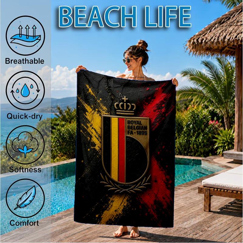 Belgian Football Association Emblem Beach Towel, Quick-drying, Easy to Care for, Suitable for Both Fitness and Beach Vacations,Sports Essential