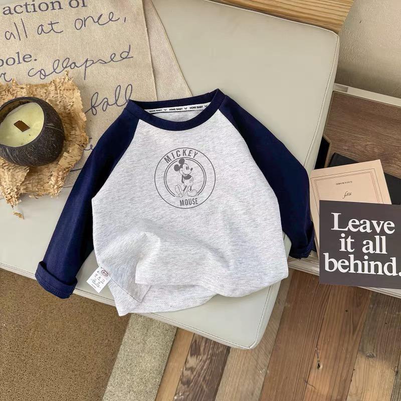 Kids Cotton Long Sleeve Block T Shirt Boys Girls Cute Cartoon Top Spring Autumn Casual Wear