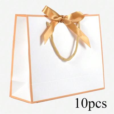 10pcs Grand Sac Tote à Nœud, Blanc Grande Capacité Papier Thanksgiving, Cadeau d'Anniversaire Sac de Shopping Simple Couleur Unie