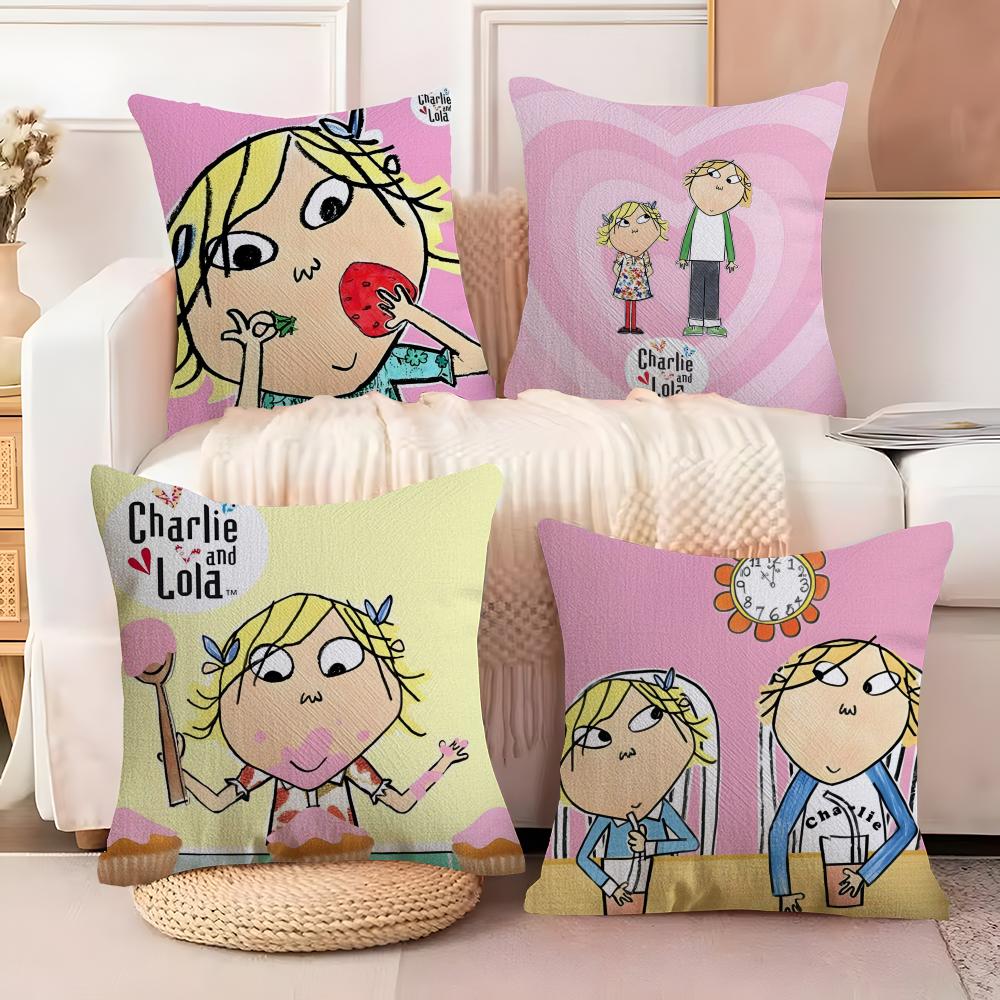 Charlie and Lola Anime Cushion Cover Soft Plush Fabric Double-Sided Printed Sofa Cushion Cover for All Seasons Home Decor Gift