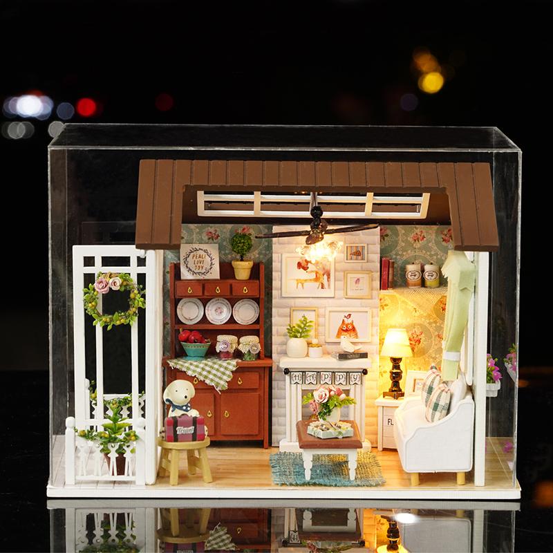 Miniature DIY Doll House Kit 3D Puzzle Assembly Building Model Toy Home Bedroom Decoration With Dust Cover Wooden Craf Dollhouse