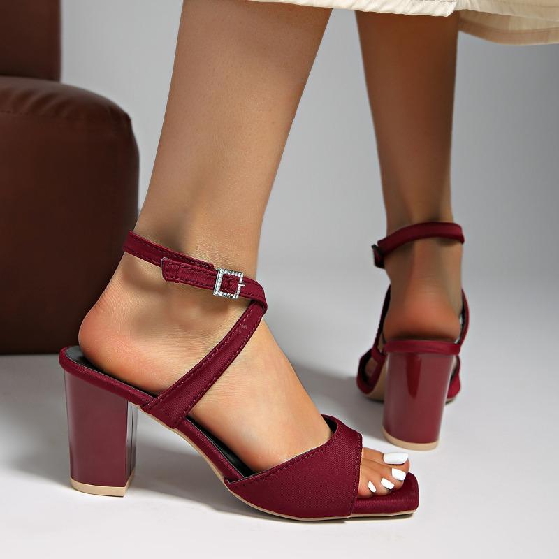 High heels women's summer new square head water word with sandals temperament thick heel sandals women