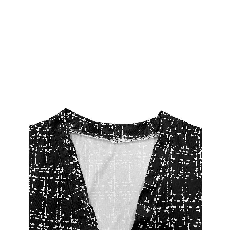 Plus Size Women's Cute Black & White Print Blazer, Lightweight 3/4 Sleeve Open Front Jacket, Super Comfy for Daily & Office Wear