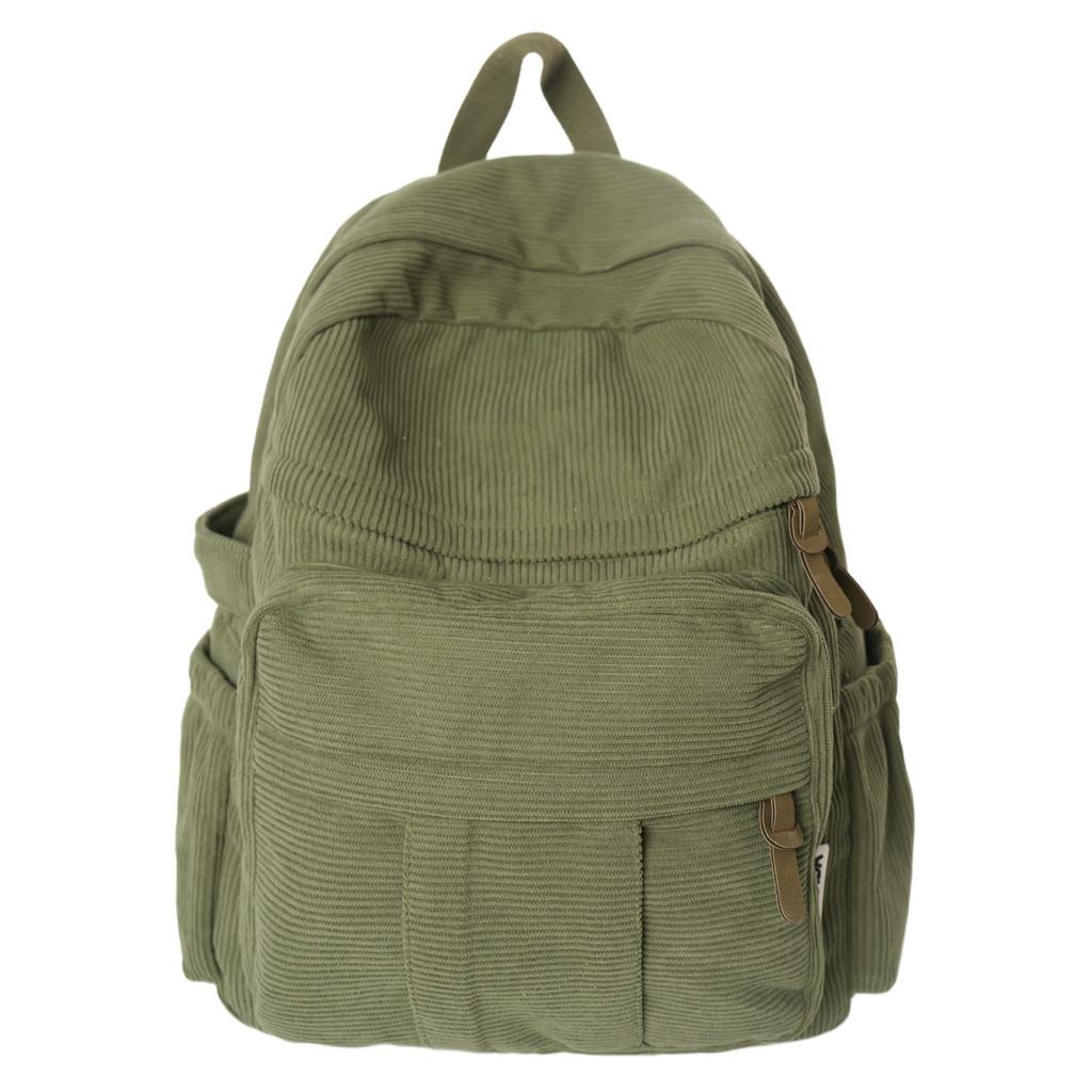 Schoolbag Premium Corduroy Backpack Female Korean Version Casual Solid Color Strip Velvet Backpack Simple Design Commuter Schoolbag