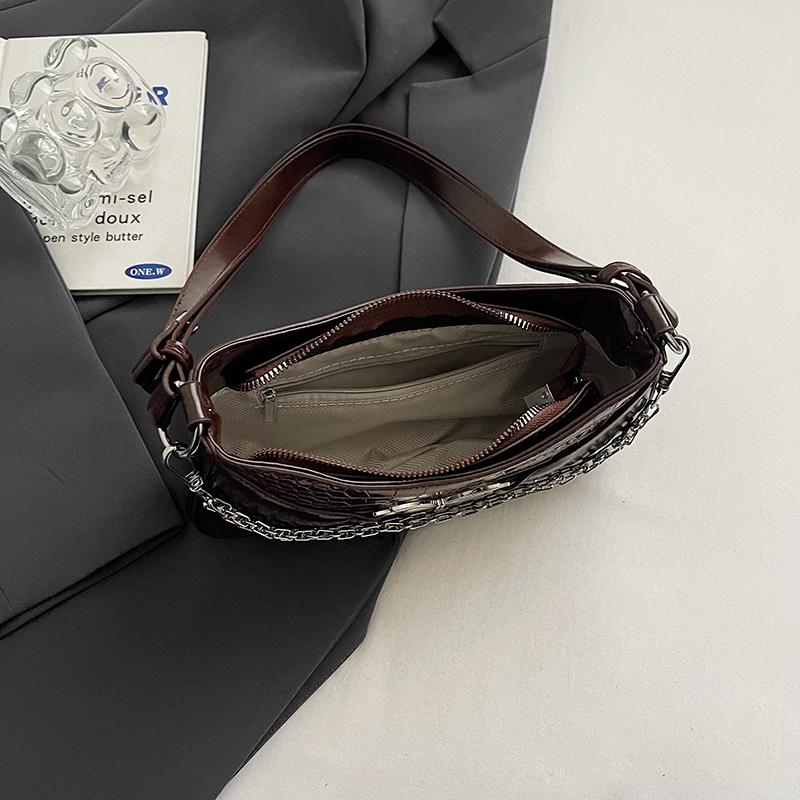 Luxusní dámská kabelka do podpaží pro mileniály, textura, stříbrný motýl, kabelka přes rameno s řetízkem