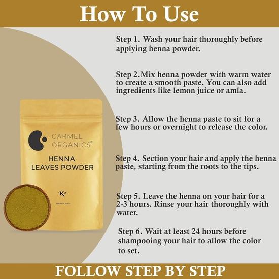 CARMEL ORGANICS Herbal Henna Powder 340 Gram (Blend of Henna, Amla, Bhringraj, Bacopa, Fenugreek,Neem) for Hair Color | No Added Color & Preservatives